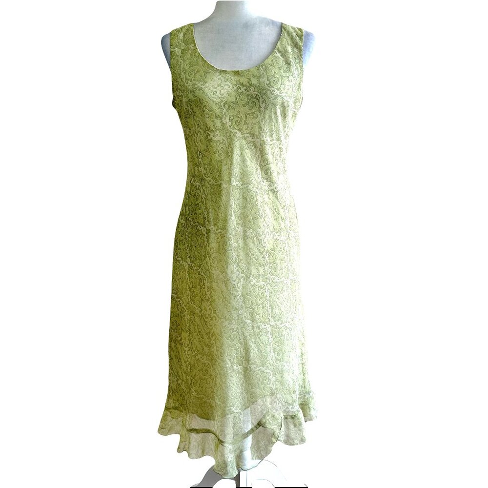 Believe.... Vtg 90s Green Floral Chiffon Flowy Spring/Summer Dress